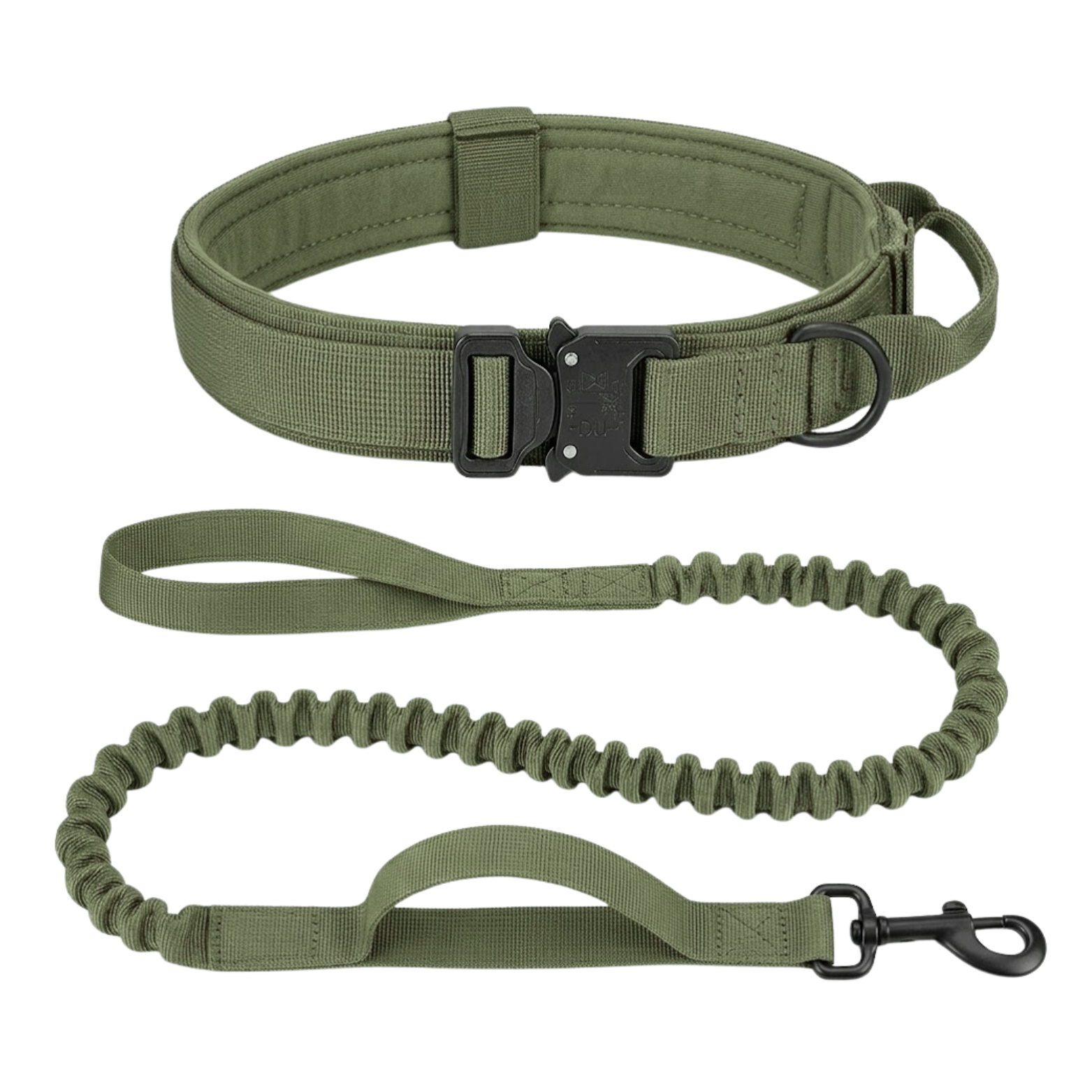 Tactical Dog Collar and Leash Set Adjustable Nylon with Shock Absorbing Bungee