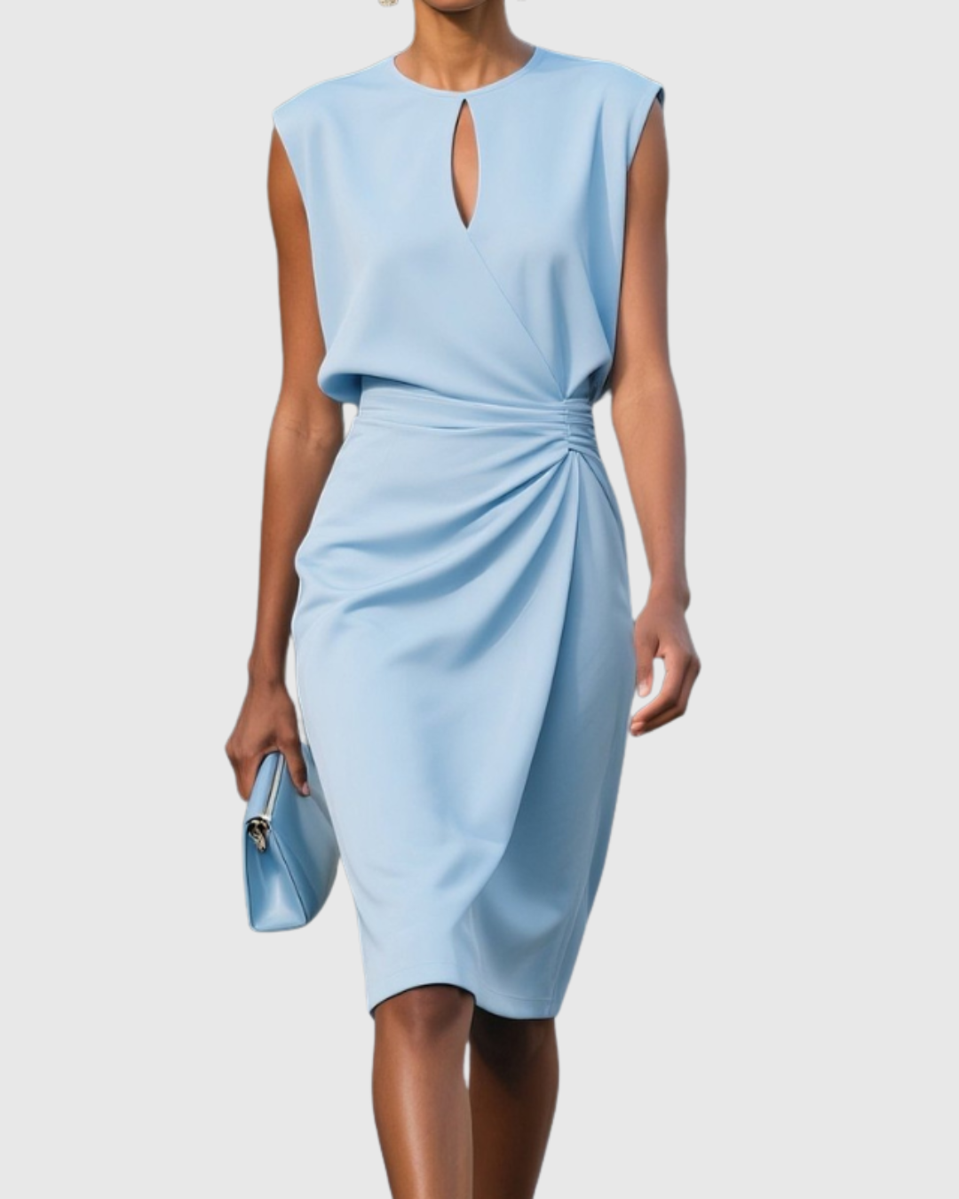 Sleeveless midi dress | fitted side-gather work dress