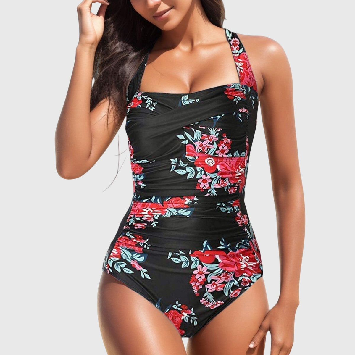 Floral Print Ruched One-Piece Swimsuit