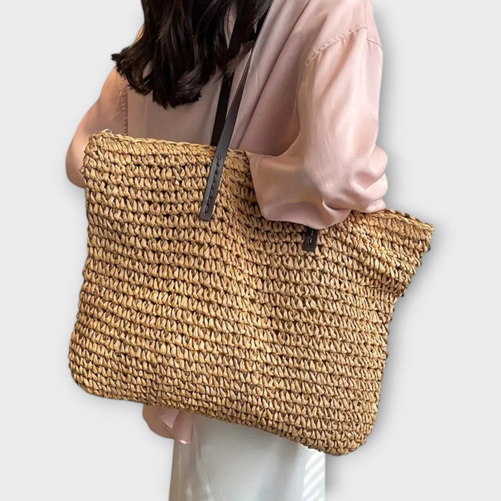Woven Straw Tote Handbag