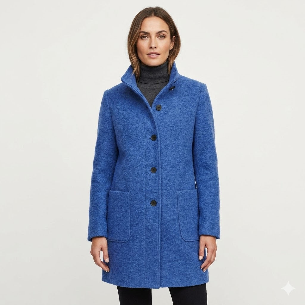 Women's Wool Blend Coat Tailored Fit Button Closure Mid Length Work Casual