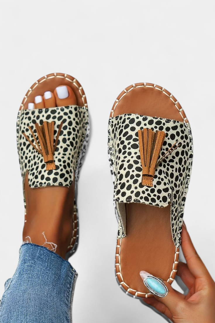 Woven Tassel Flat Slide Sandals