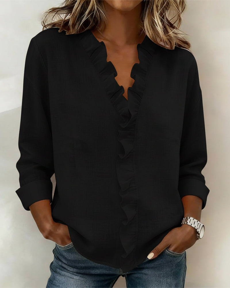 Women's ruffle blouse - loose flowing fit office setting