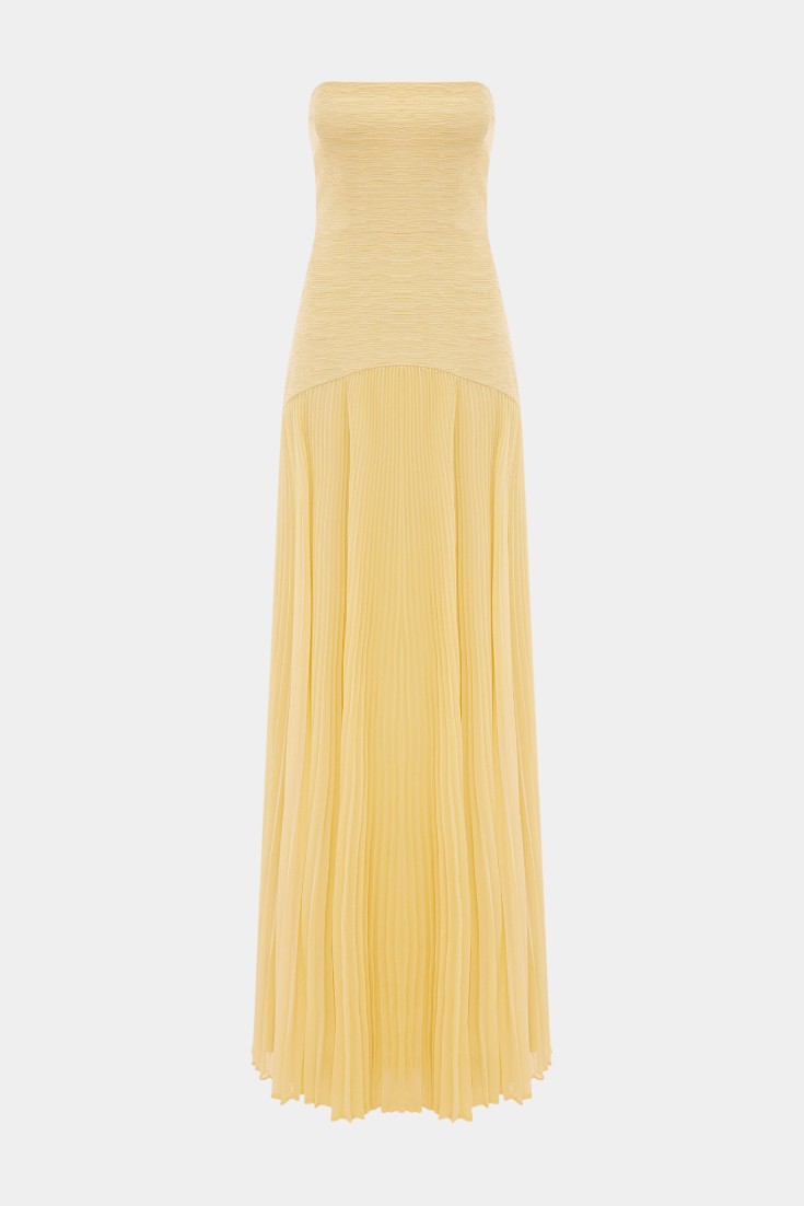 Strapless Pleated Maxi Evening Dress