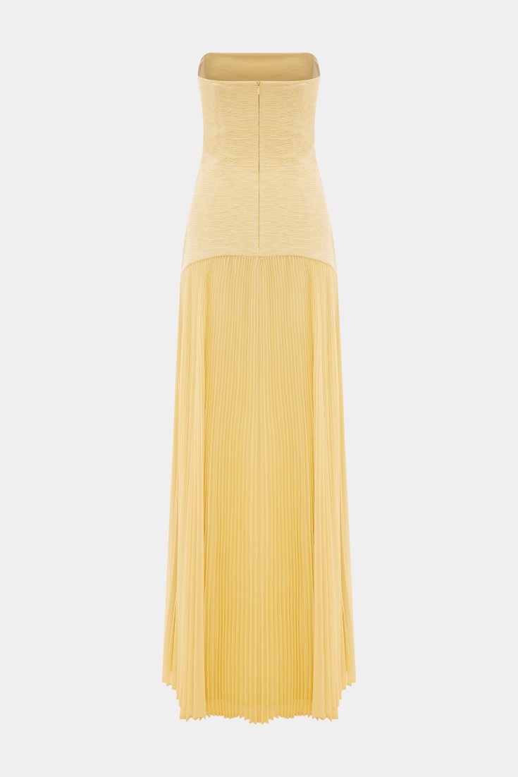 Strapless Pleated Maxi Evening Dress