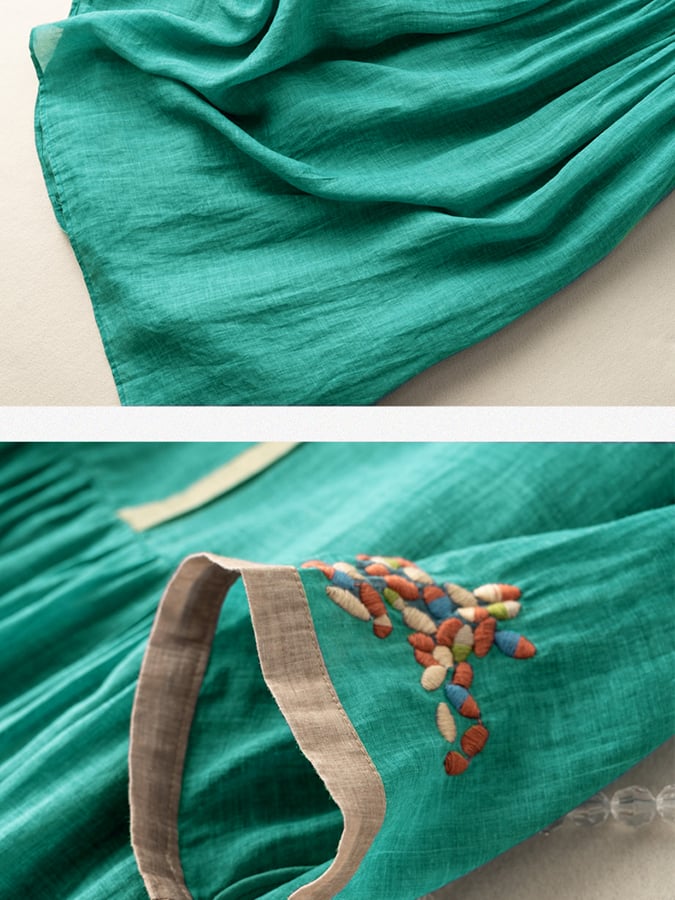 Women's embroidered dress | cotton and linen blend with loose fit