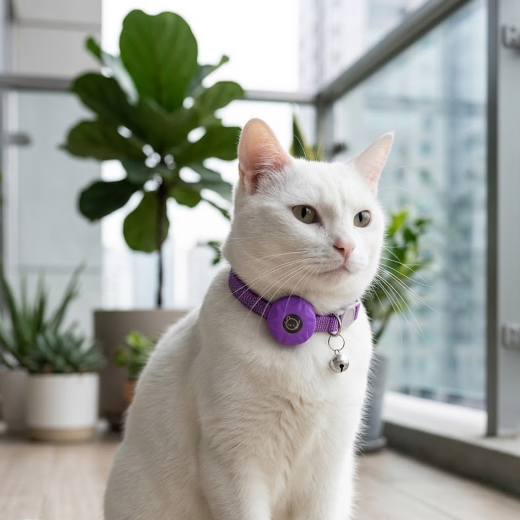 Reflective Cat Collar with Integrated GPS Tracker Holder and Breakaway Safety Buckle