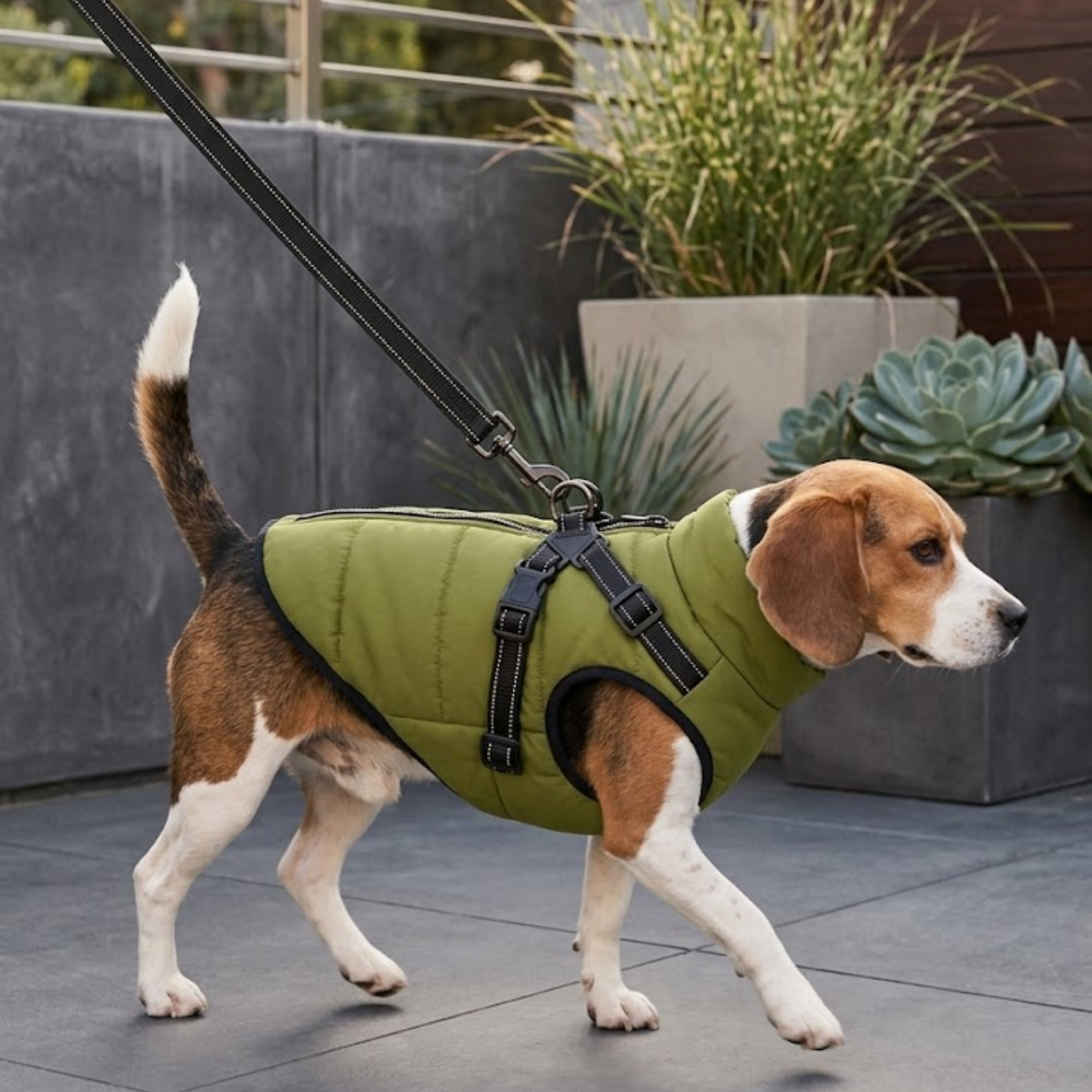 Waterproof Dog Coat with Integrated Harness Reflective Vest Fleece Lined Pet Jacket