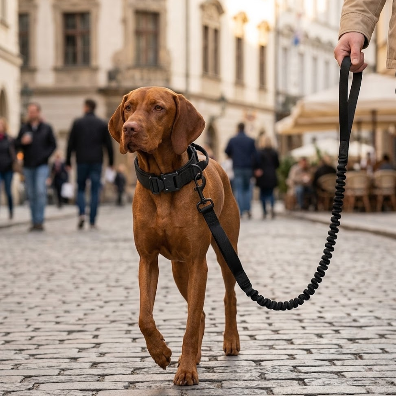 Tactical Dog Collar and Leash Set Adjustable Nylon with Shock Absorbing Bungee