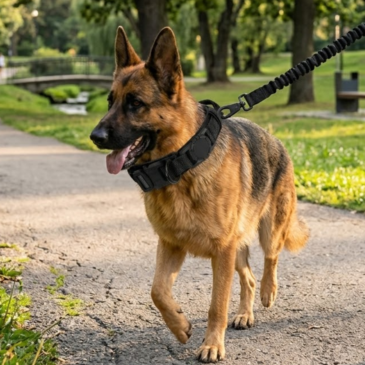 Tactical AirTag Dog Collar with Control Handle and Metal Buckle for Medium Large Dogs