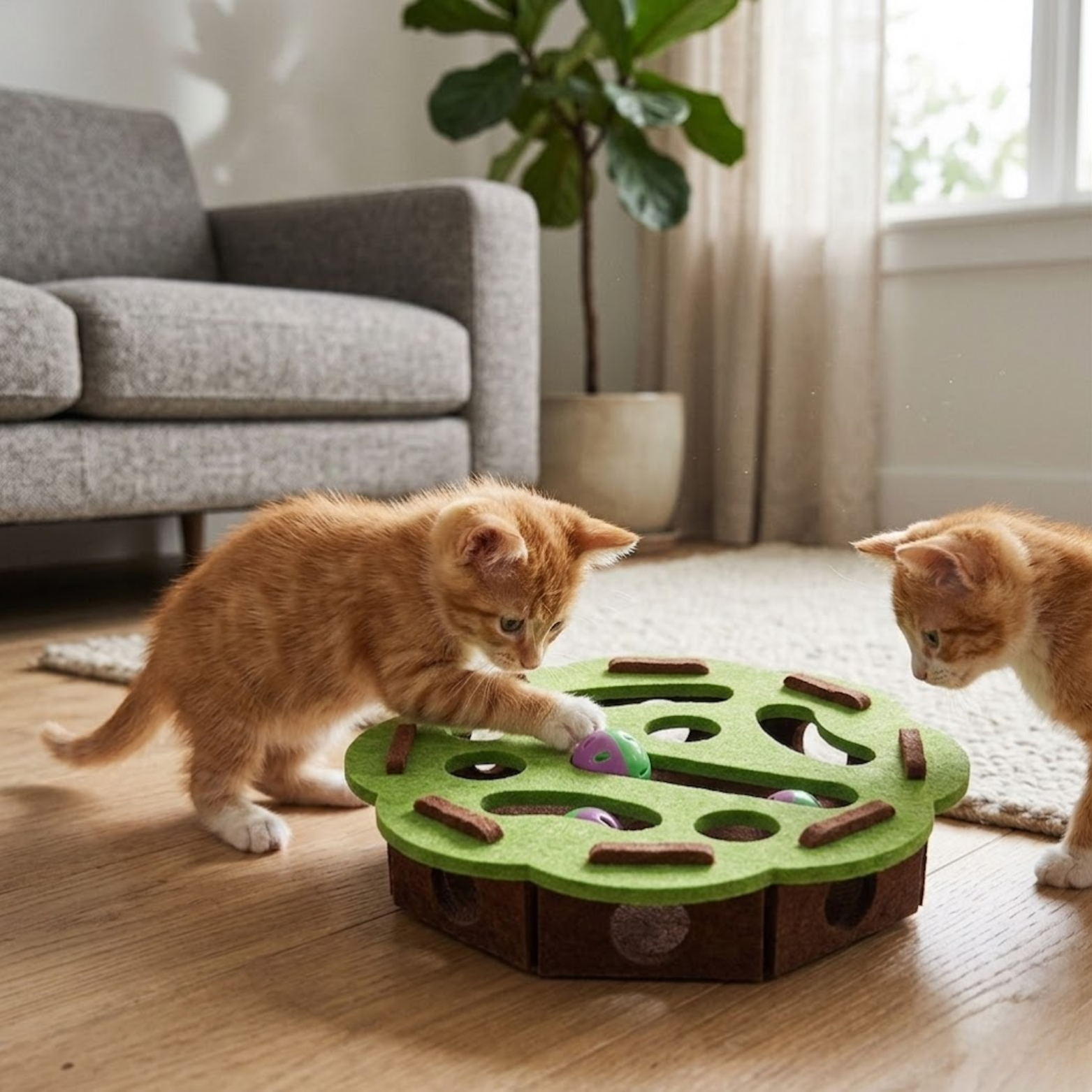 Interactive Cat Puzzle Toy Box with Balls and Suede Felt for Indoor Exercise