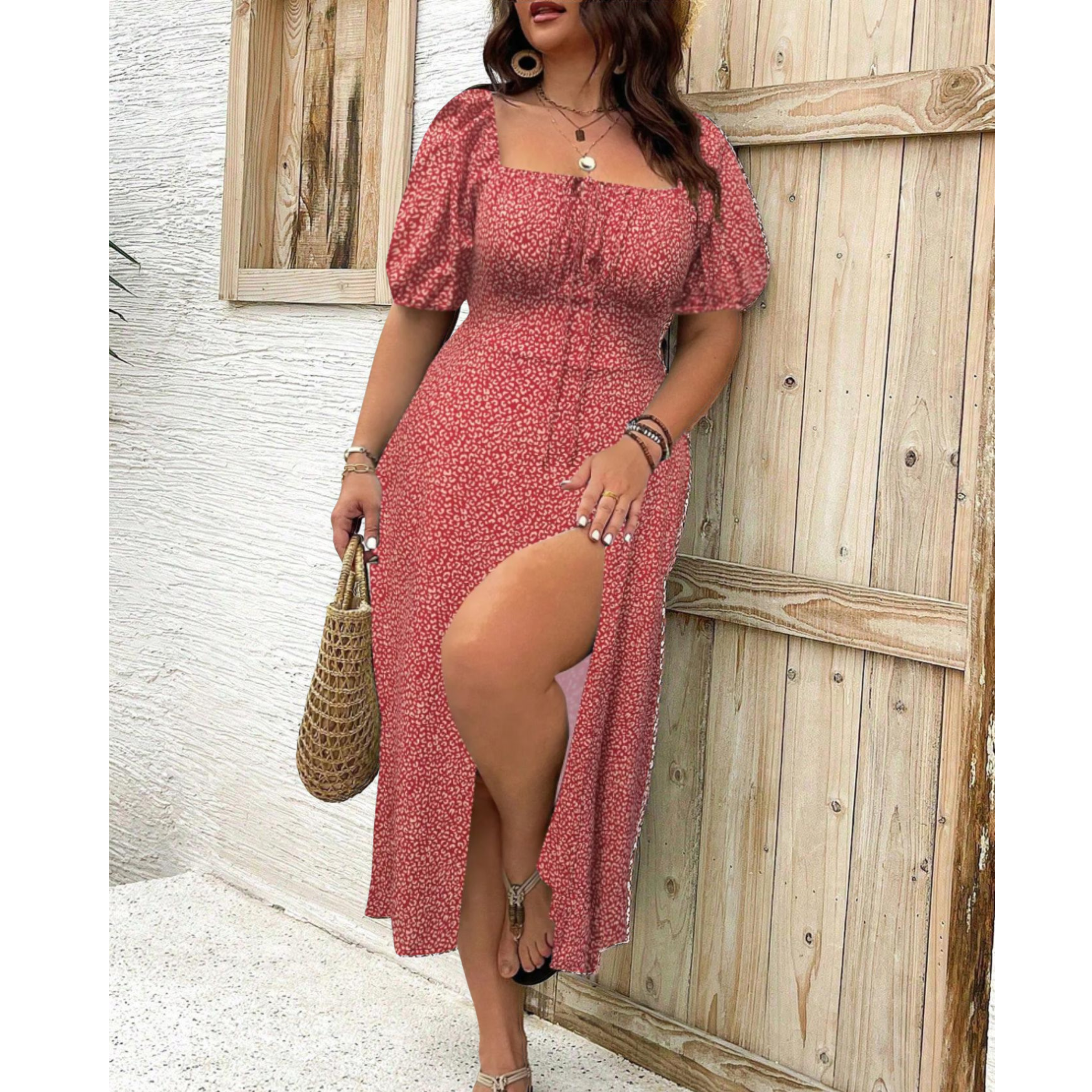 Plus size maxi dress — puff sleeve dress for evening events