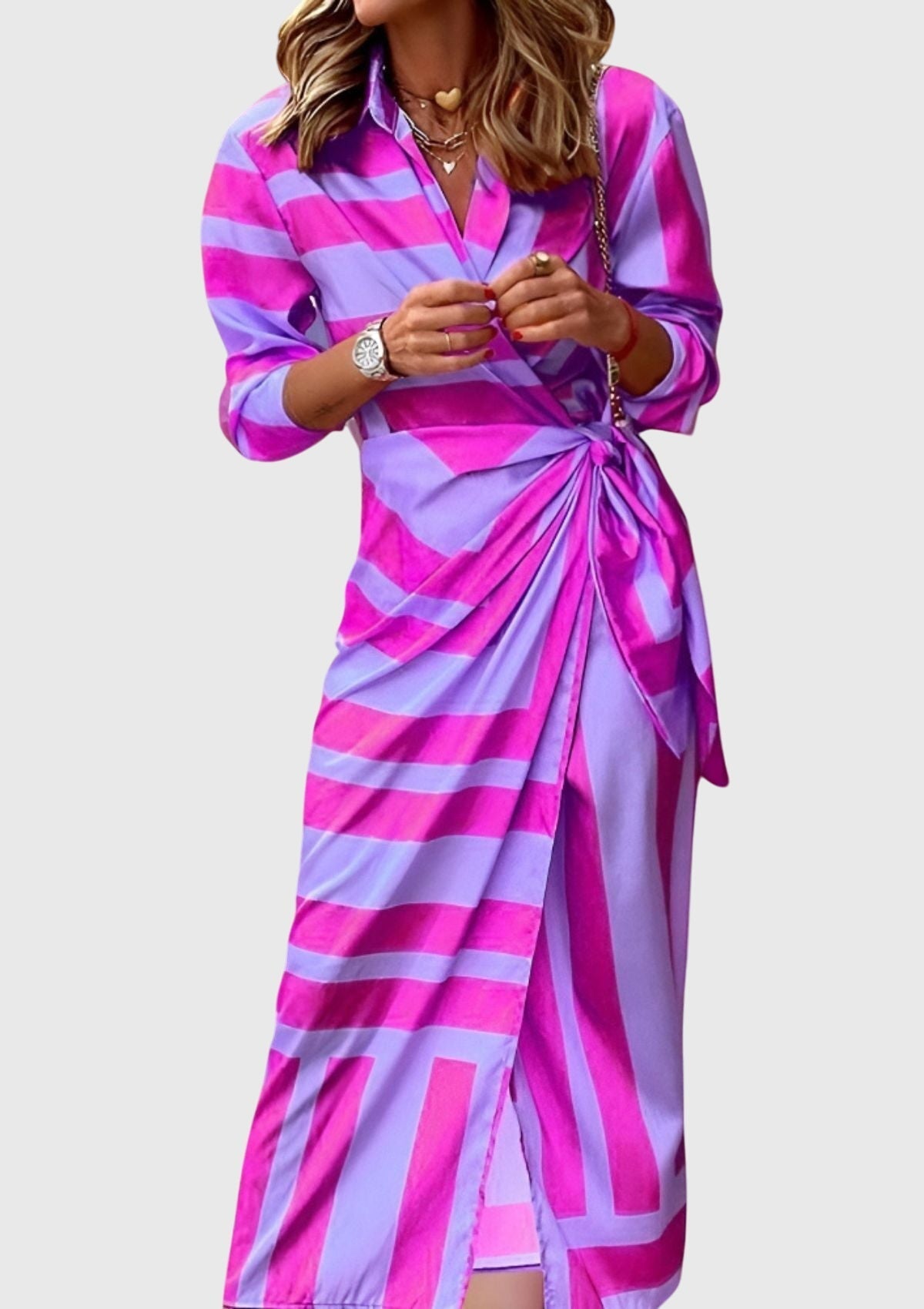 Midi wrap dress | printed collar dress for daily wear