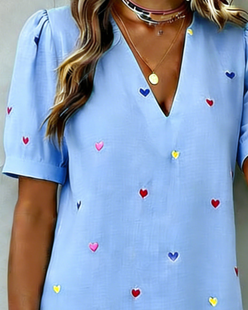 Women's Linen Dress Heart Print Casual