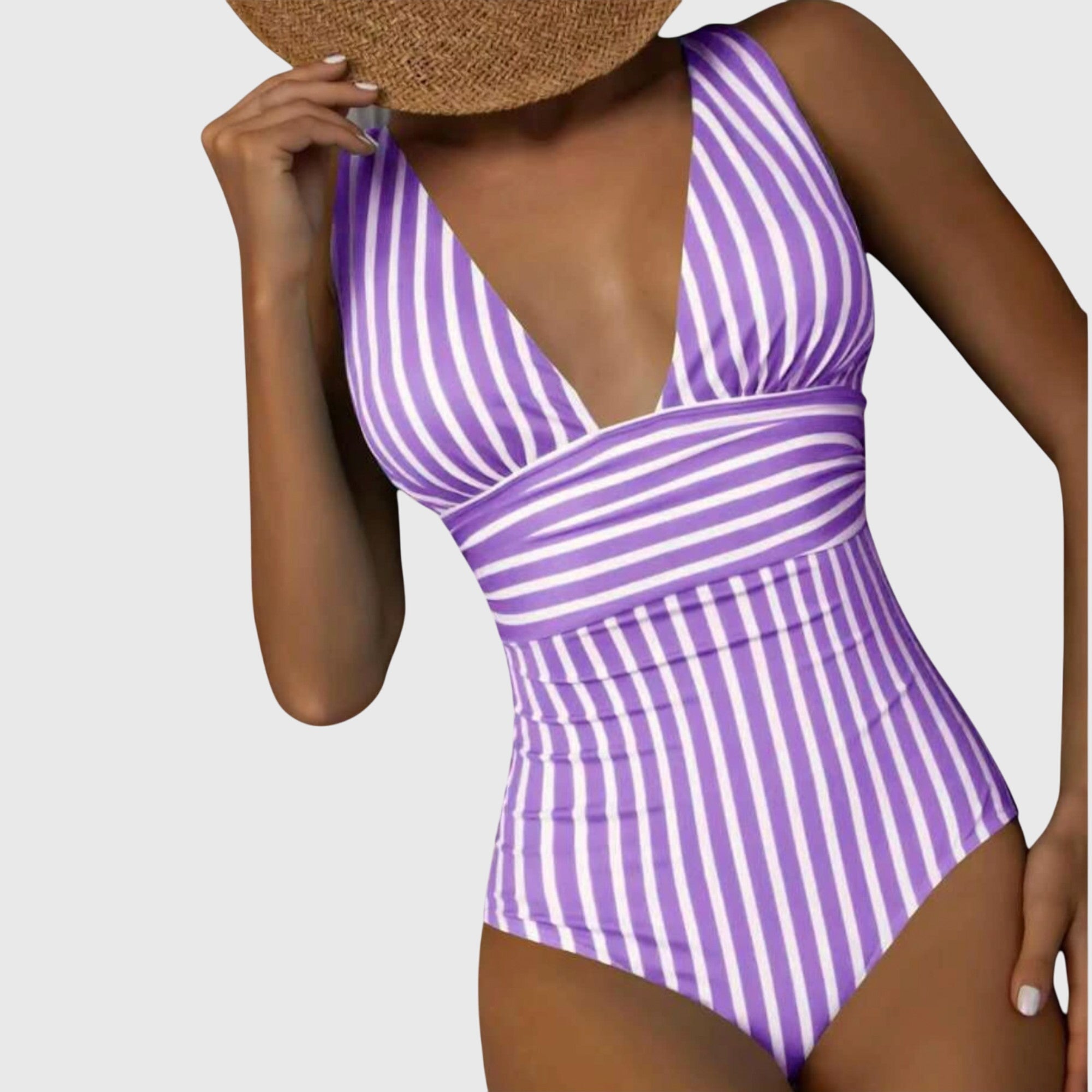 Striped V-Neck One-Piece Swimsuit