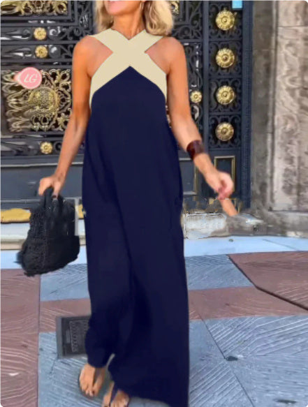 Women's Maxi Dress Cross Neck Sleeveless Summer