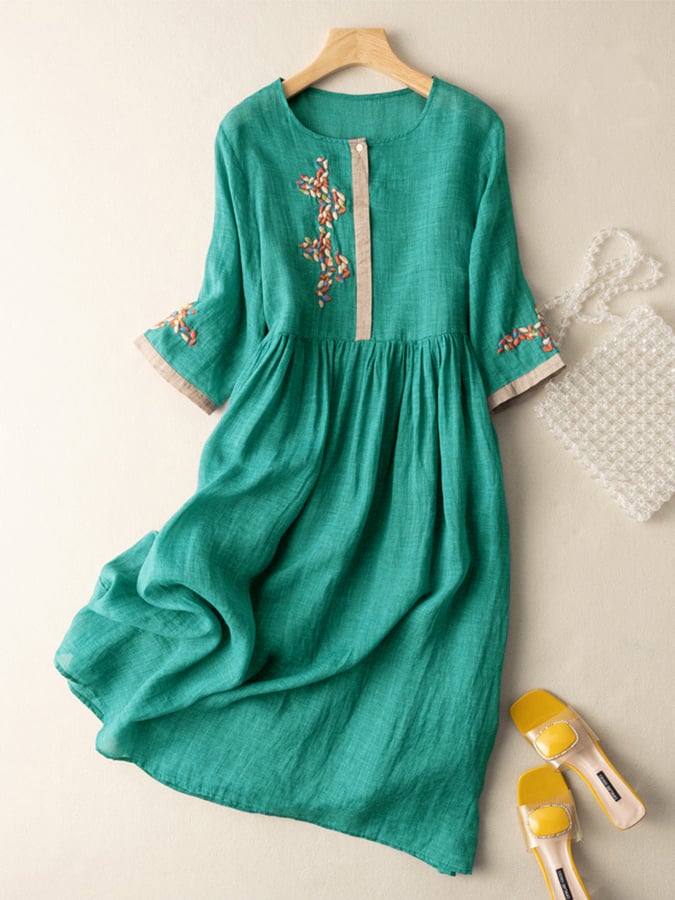 Women's embroidered dress | cotton and linen blend with loose fit