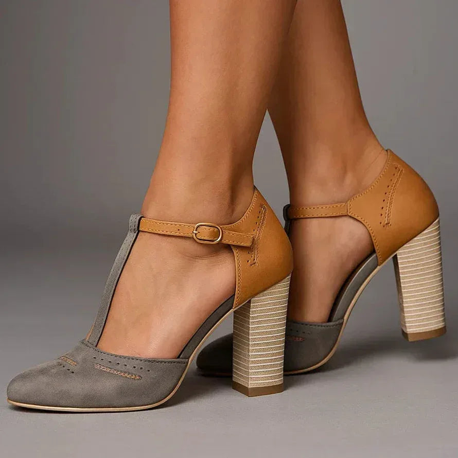 Two-tone block heel pumps — versatile shoes for daily wear