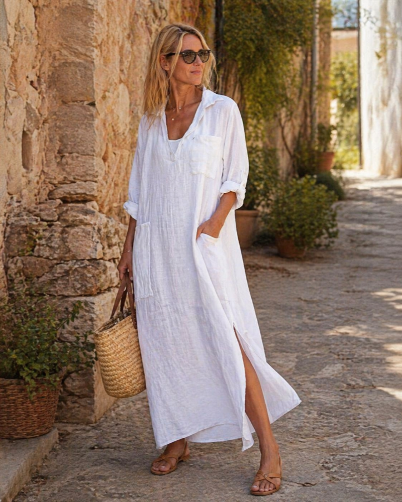 Women's shirt dress | cotton linen button-down for casual office wear