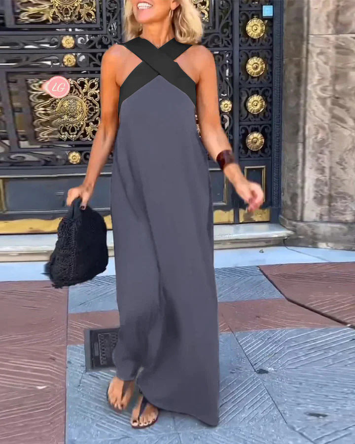 Women's Maxi Dress Cross Neck Sleeveless Summer