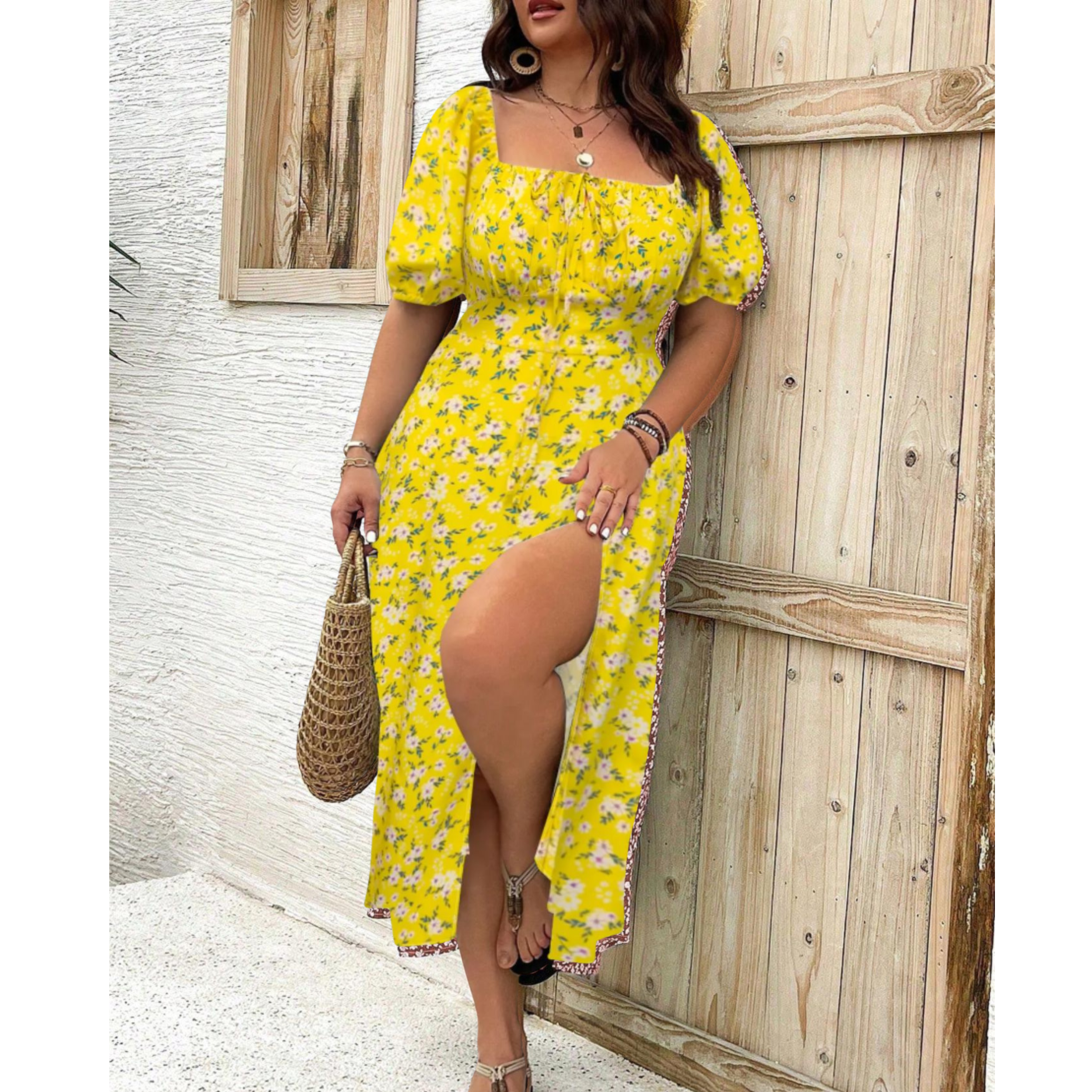 Plus size maxi dress — puff sleeve dress for evening events