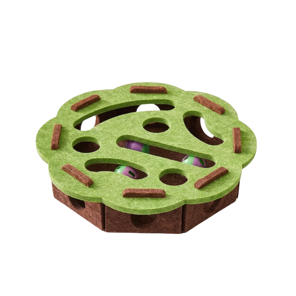 Interactive Cat Puzzle Toy Box with Balls and Suede Felt for Indoor Exercise