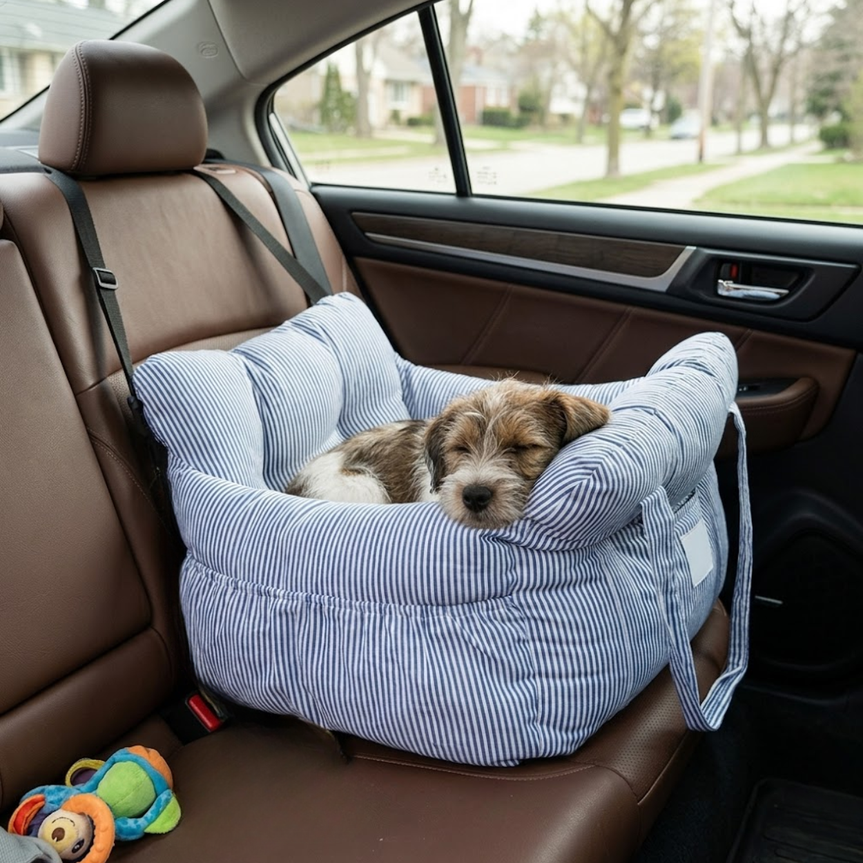 Dog Car Seat Bed with Safety Belt and Secure Straps for Travel
