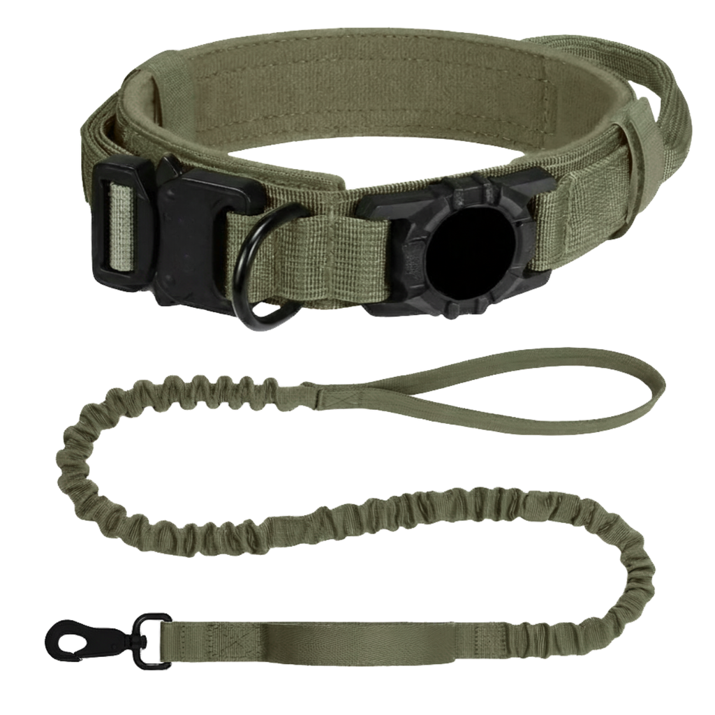 Tactical Nylon Dog Collar with Integrated AirTag Holder and Metal Buckle