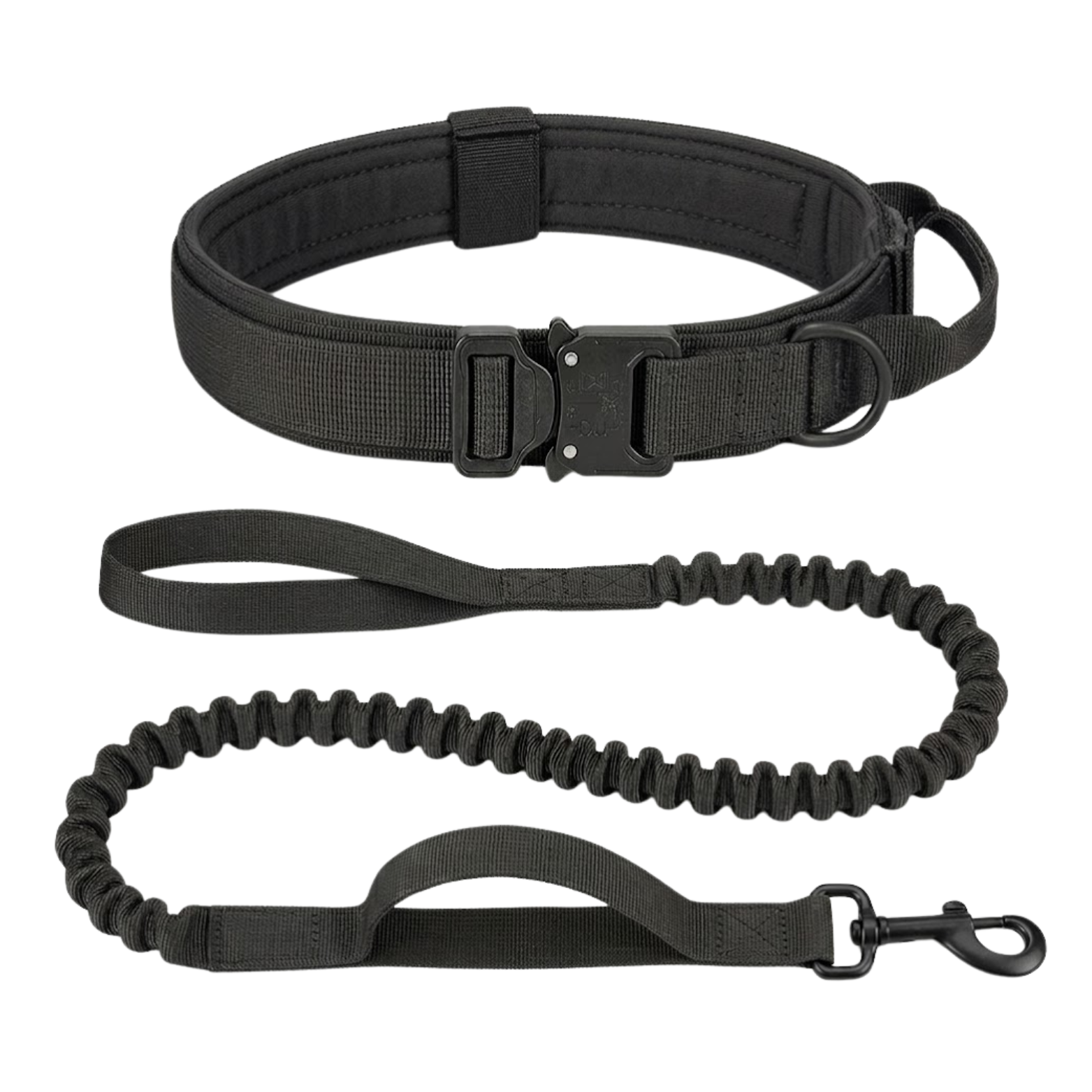 Tactical Dog Collar and Leash Set Adjustable Nylon with Shock Absorbing Bungee