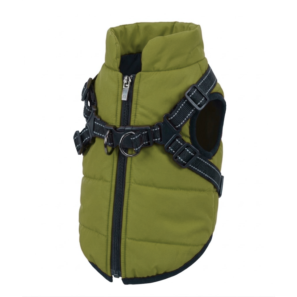 Waterproof Dog Coat with Integrated Harness Reflective Vest Fleece Lined Pet Jacket