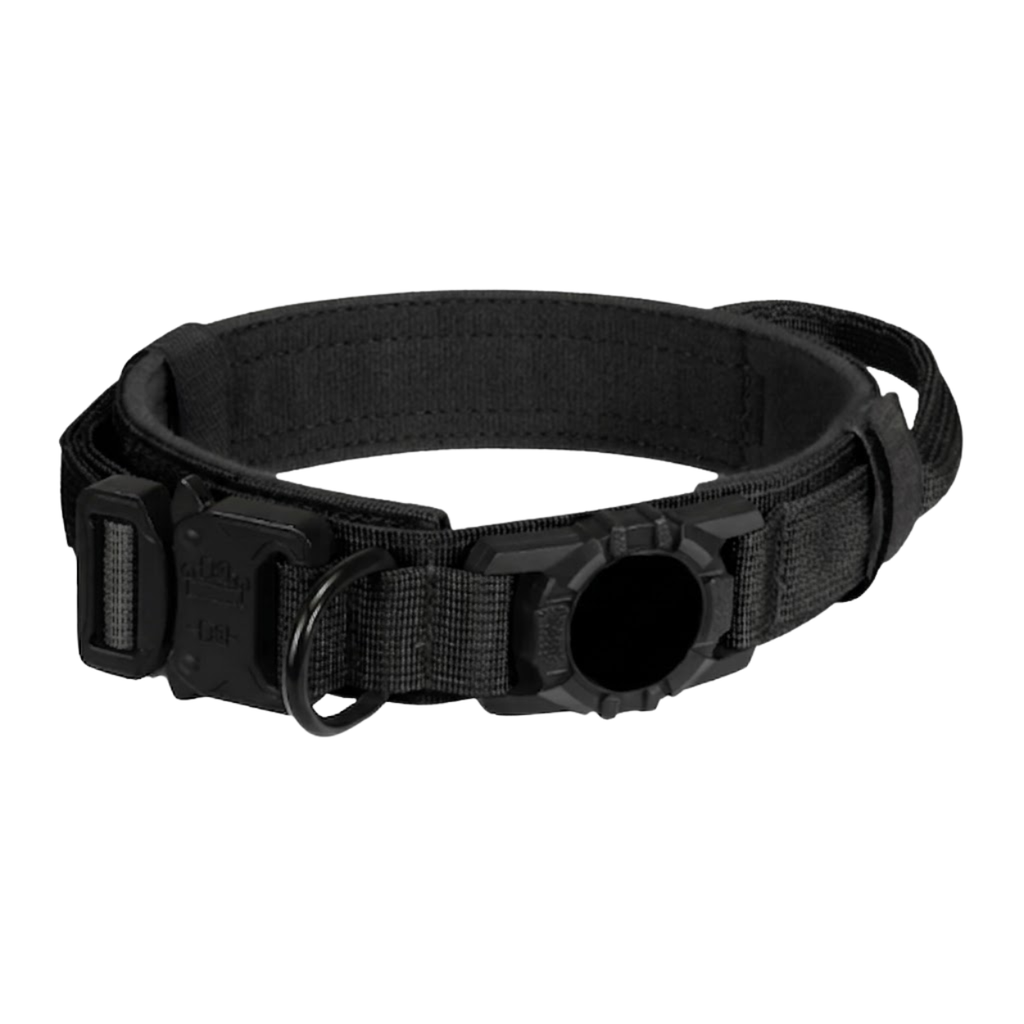 Tactical AirTag Dog Collar with Control Handle and Metal Buckle for Medium Large Dogs