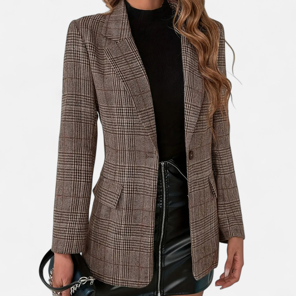 Women's Blazer Plaid Single Breasted Tailored Fit Lined Office Evening