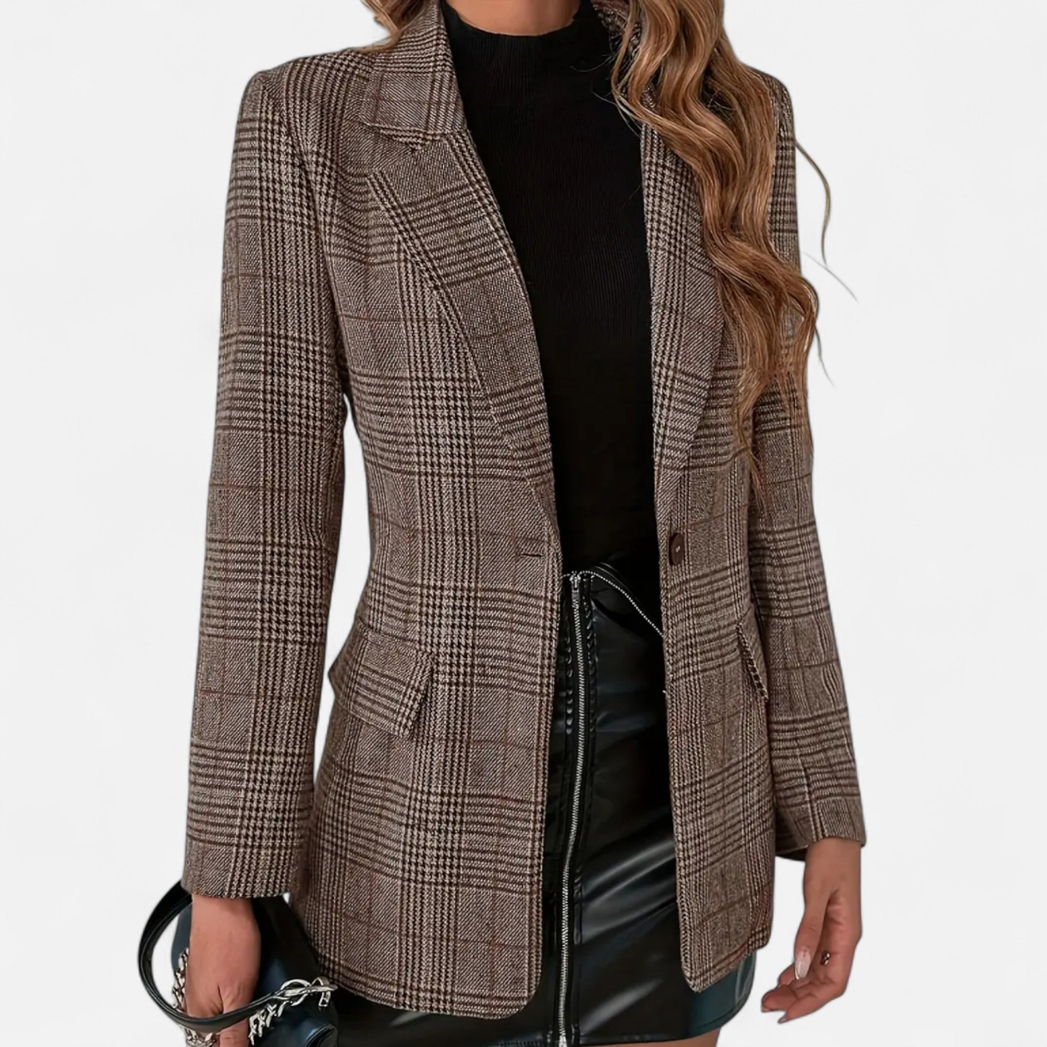 Women's Blazer Plaid Single Breasted Tailored Fit Lined Office Evening