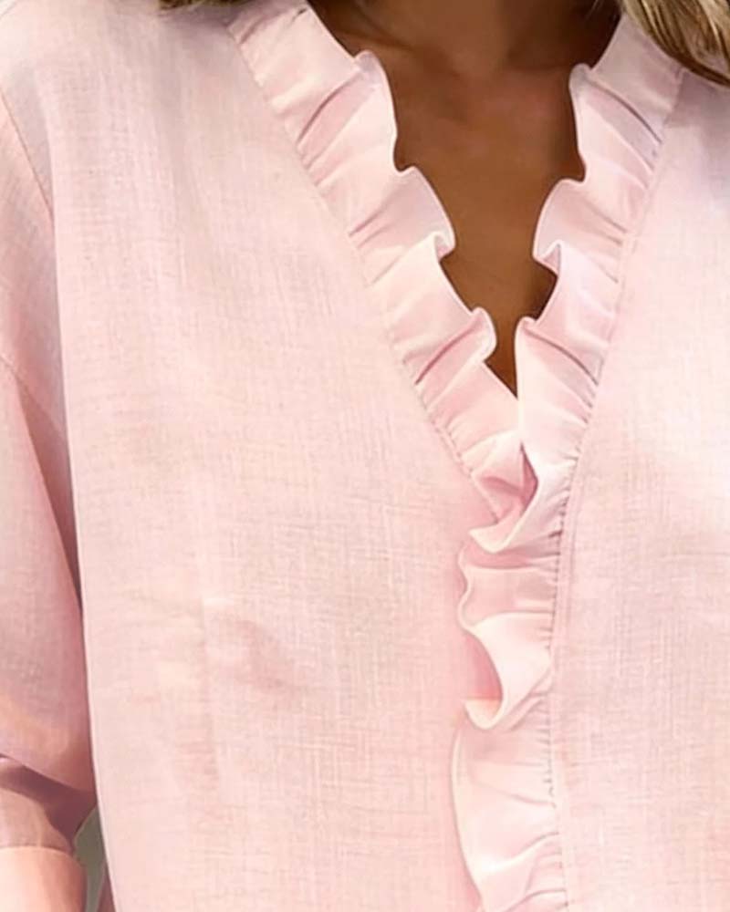 Women's ruffle blouse - loose flowing fit office setting