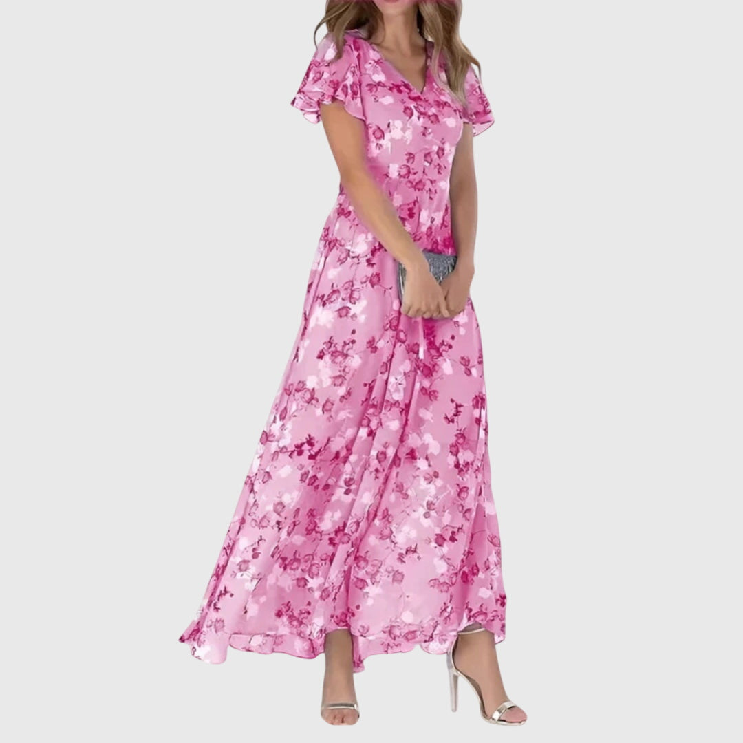 Women’s maxi dress — flutter sleeve print | casual evening events