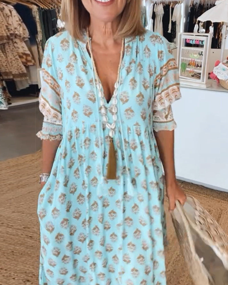 Women's V-neck printed dress | relaxed fit for daily wear