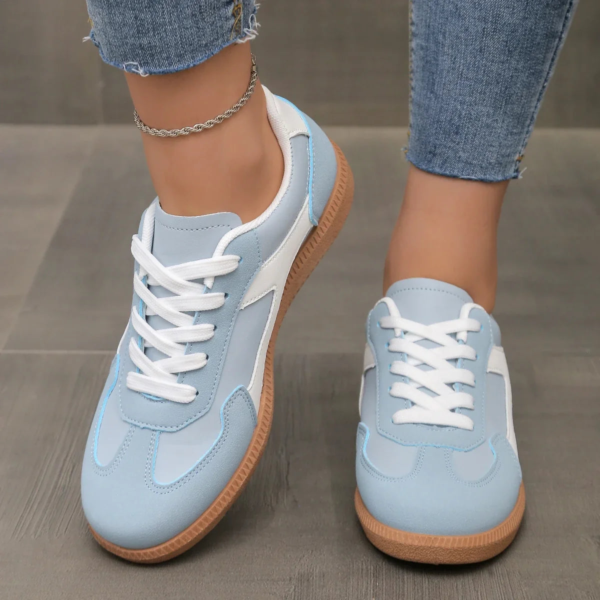Women's Sneakers Leather Low Profile Gum Sole Cushioned Retro Casual