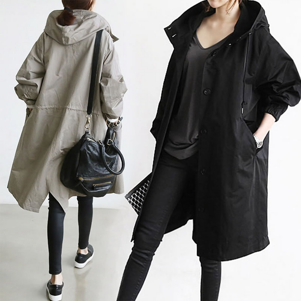 Women's Trenchcoat for Women Hooded Waterproof Outerwear Rainy