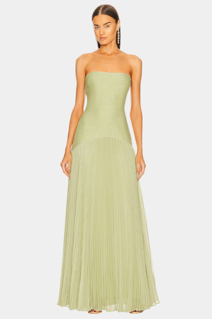 Strapless Pleated Maxi Evening Dress
