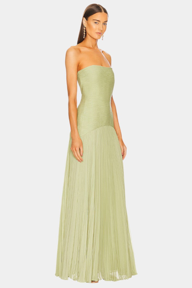 Strapless Pleated Maxi Evening Dress