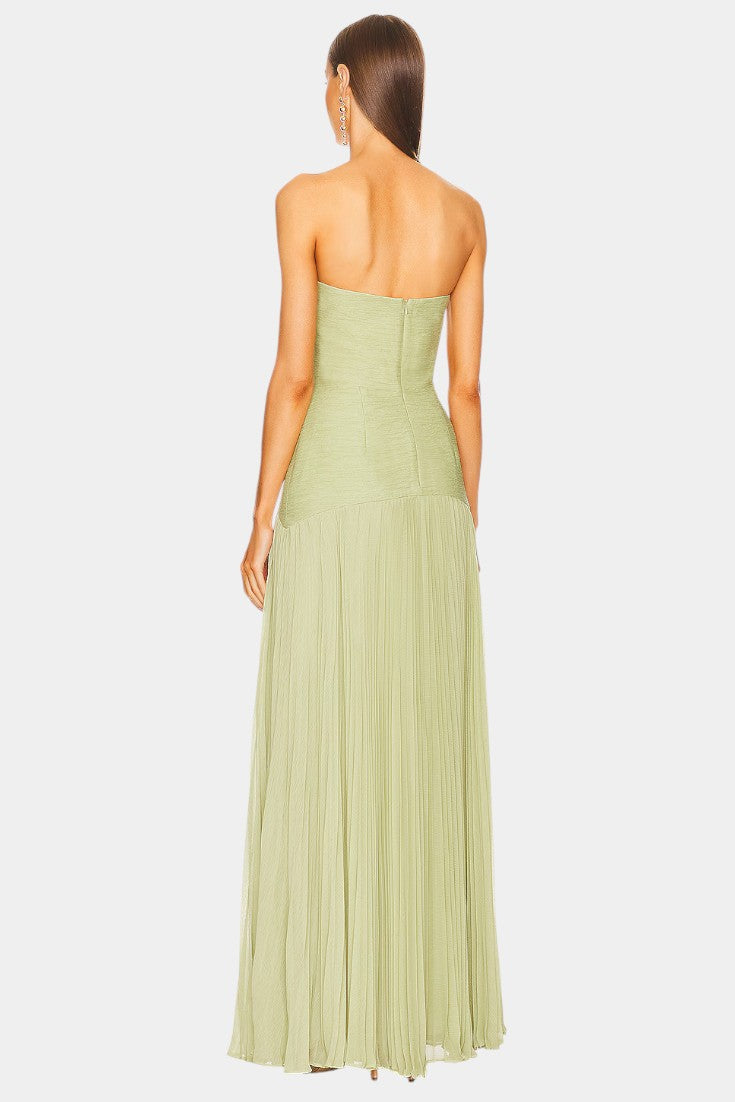 Strapless Pleated Maxi Evening Dress