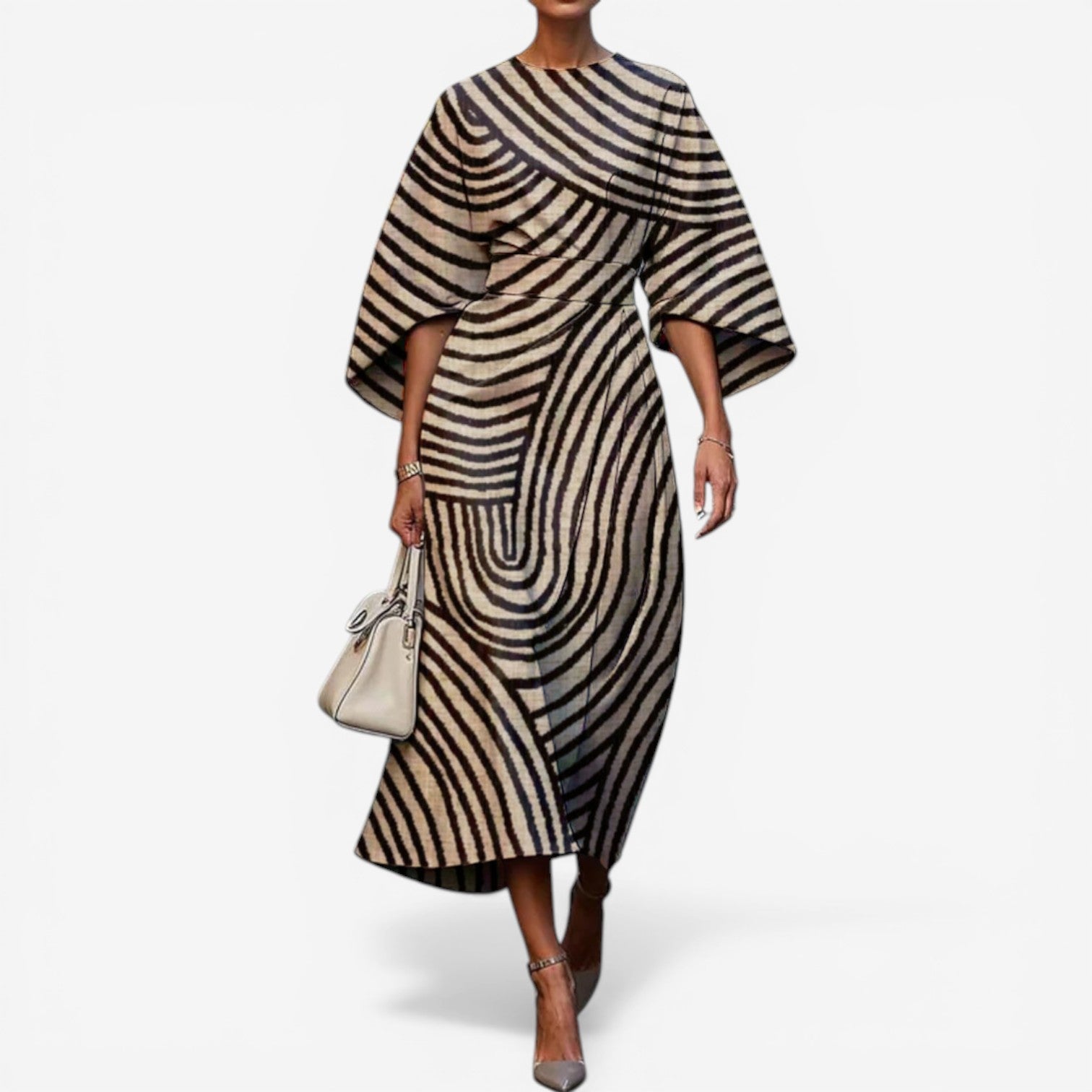 Women's patchwork midi dress — kimono sleeves — artistic event