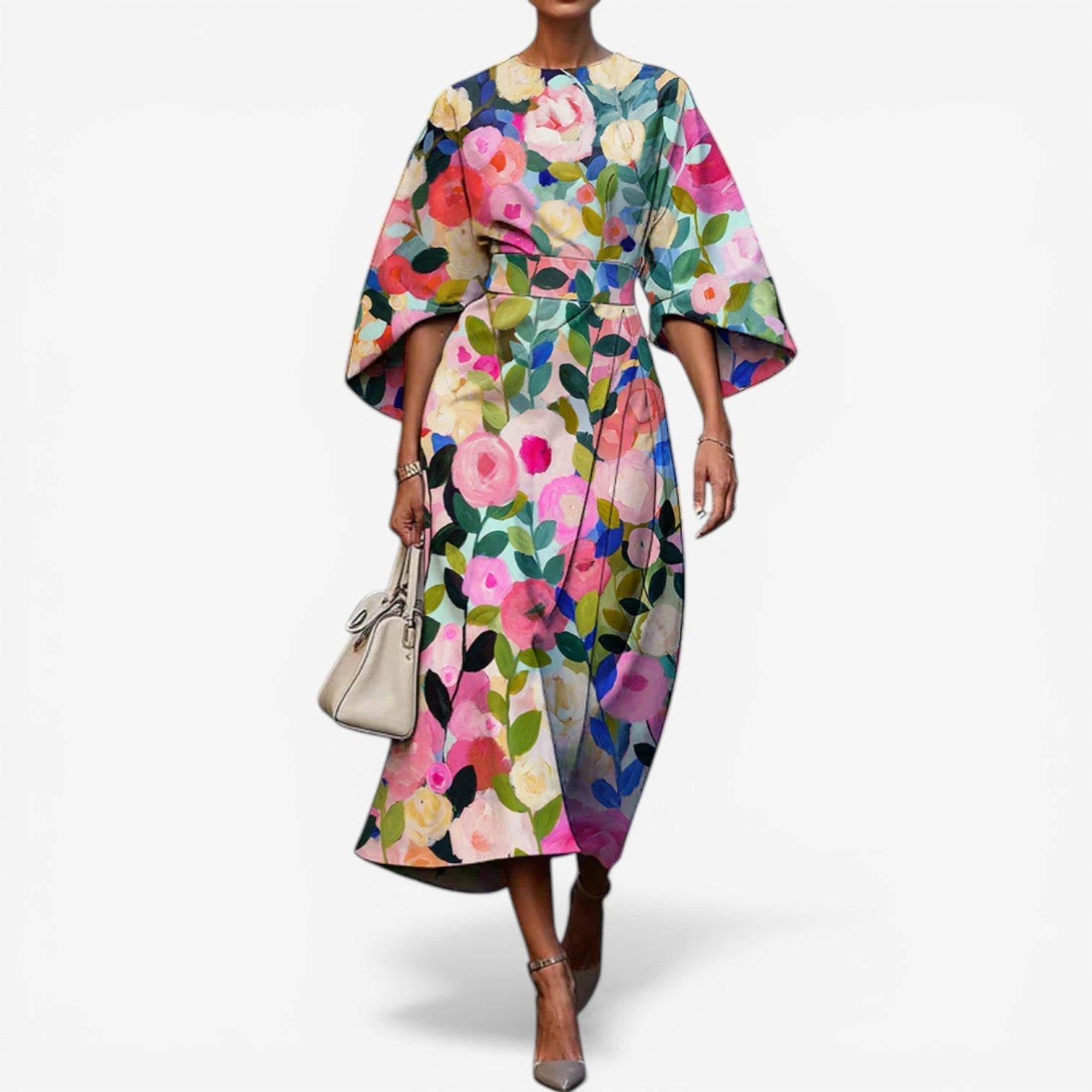 Women's patchwork midi dress — kimono sleeves — artistic event