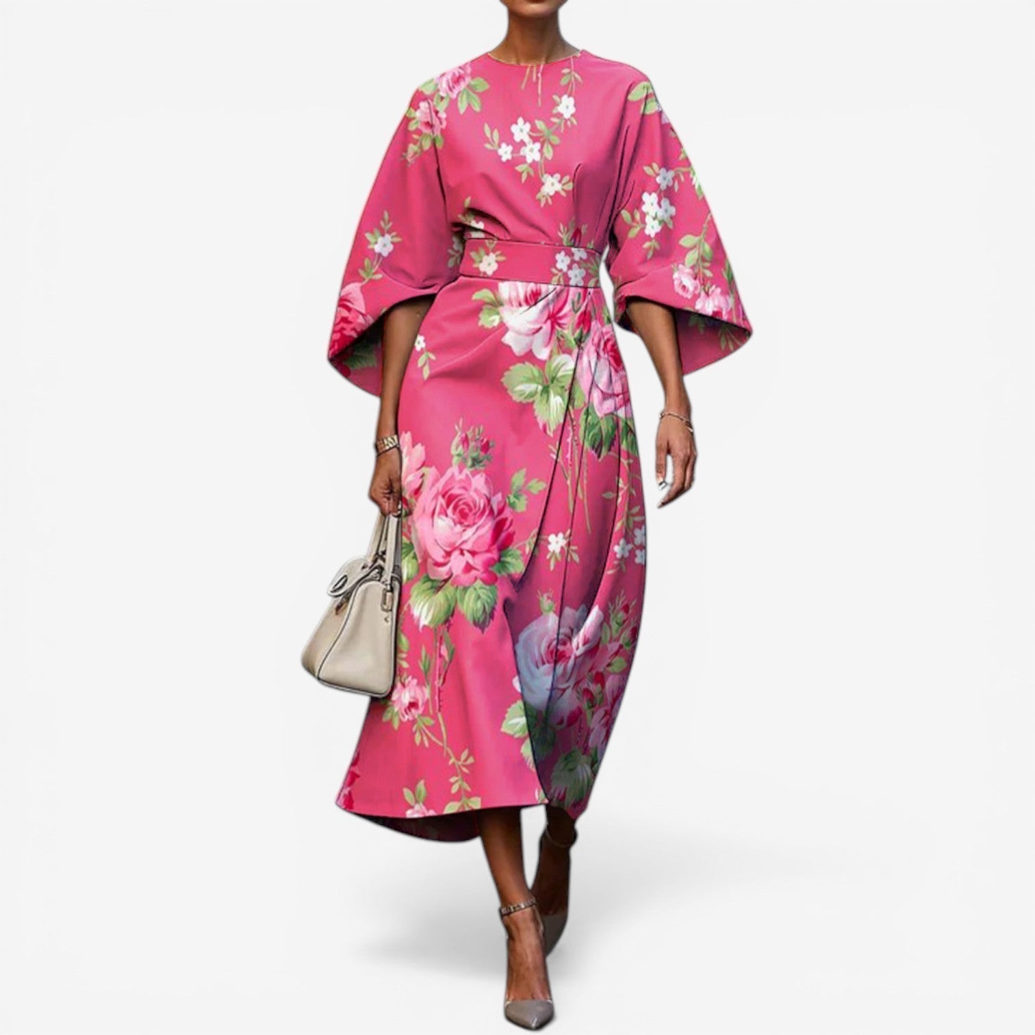Women's patchwork midi dress — kimono sleeves — artistic event