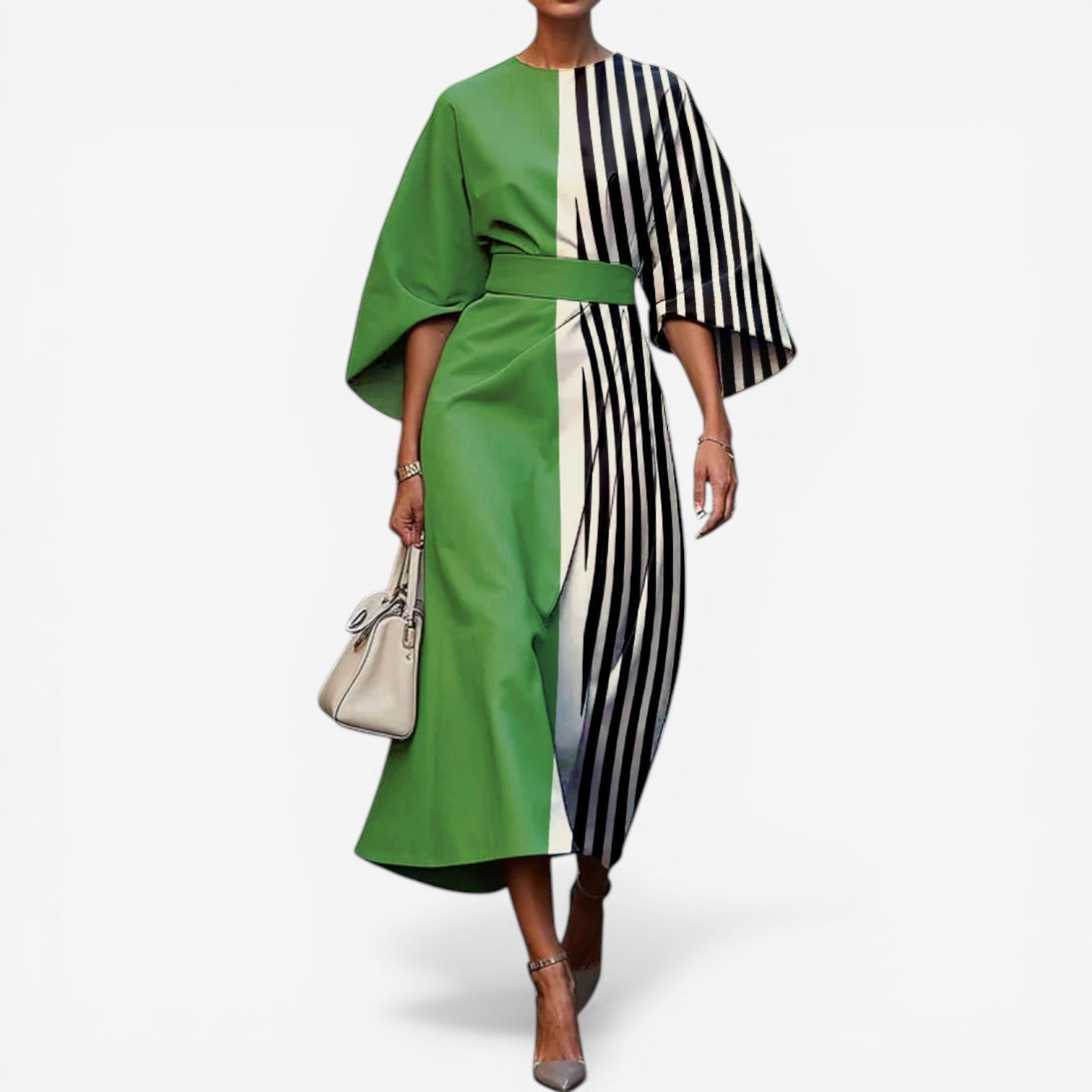 Women's patchwork midi dress — kimono sleeves — artistic event