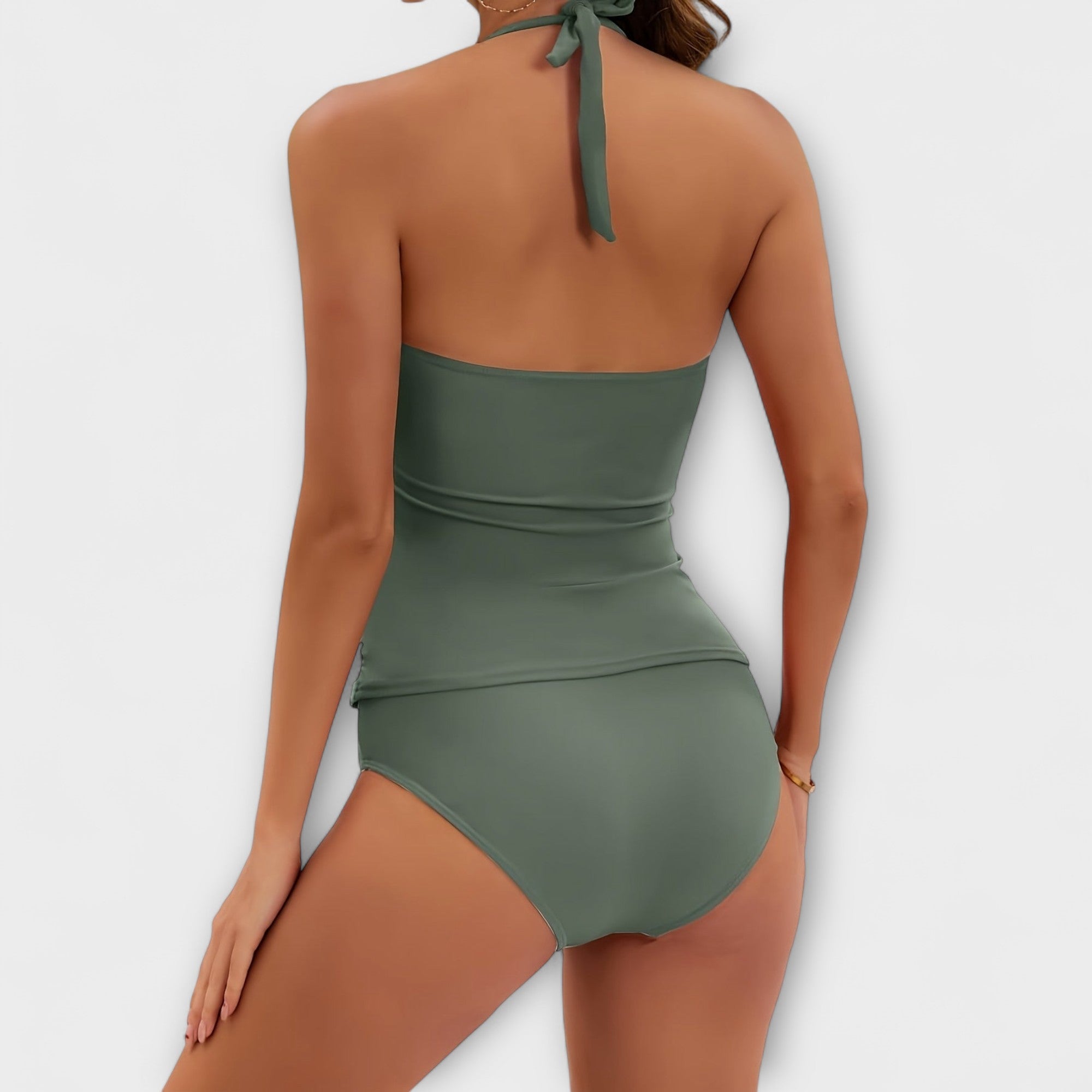 Halter Neck Ruched Tankini Swimsuit