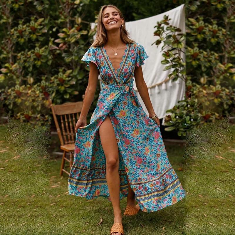 Floral Print Wrap Maxi Dress