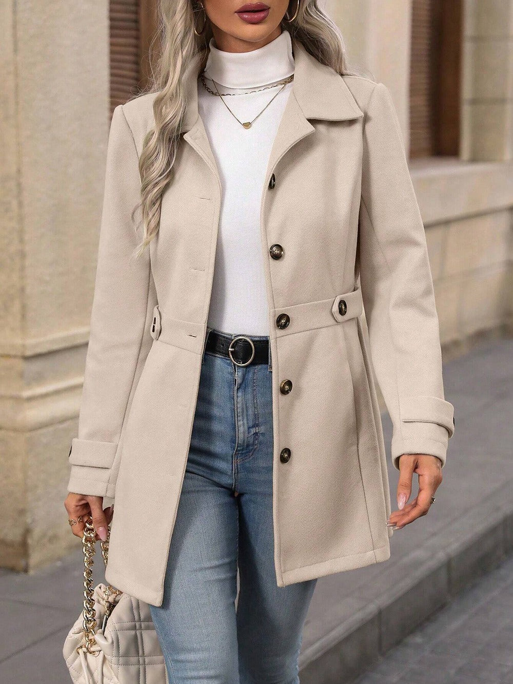 Women's Trenchcoat for Women Wool Blend Belted Autumn