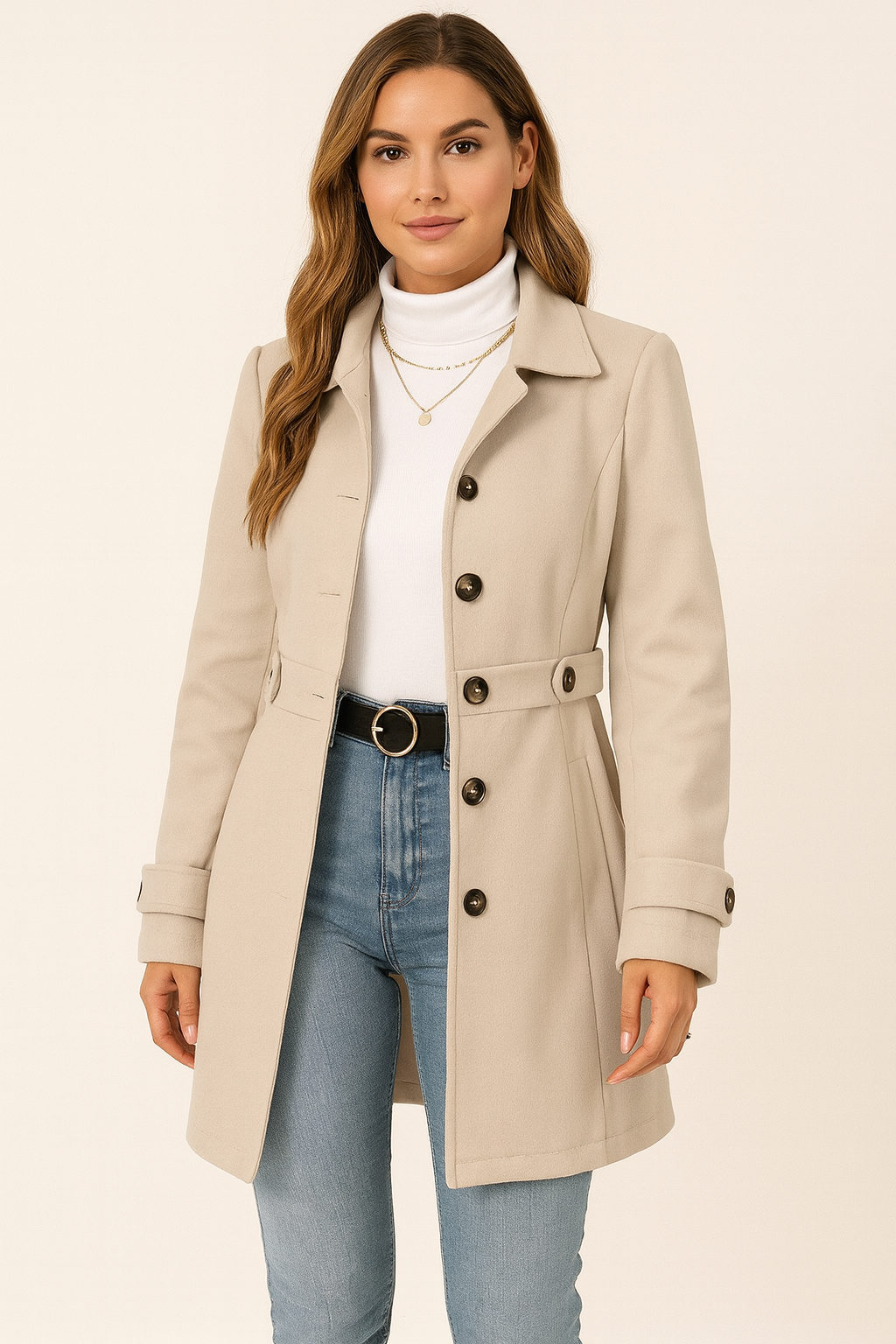 Women's Trenchcoat for Women Wool Blend Belted Autumn