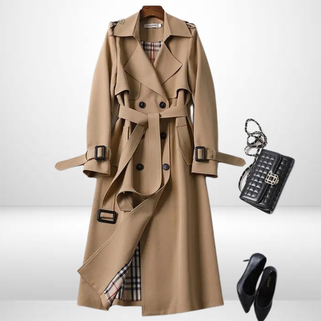 Women's Trenchcoat for Women Belted Plaid Lined Long Outerwear
